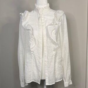bleuh ciel White Ruffle-Detail Button Down Shirt